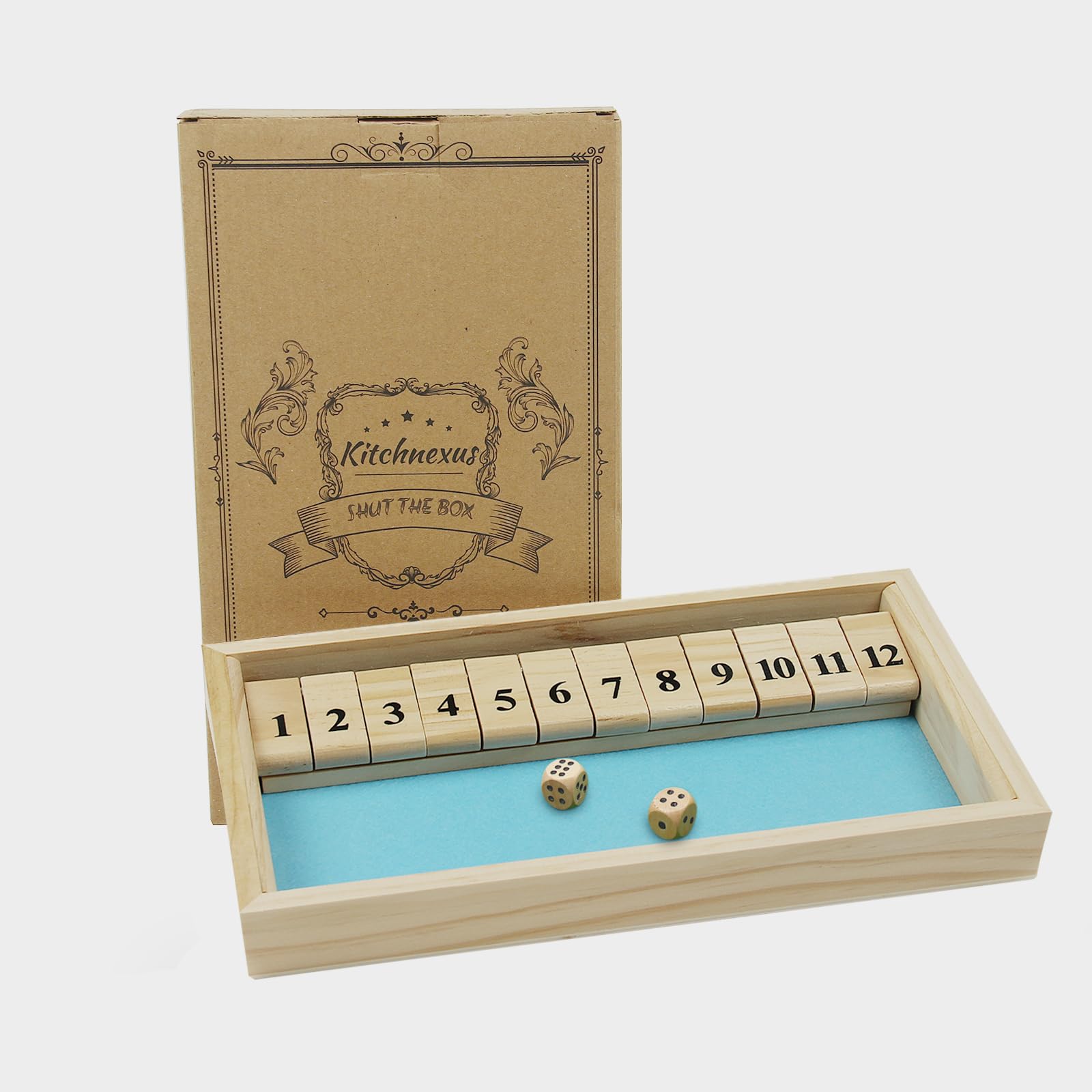 Kitchnexus Deluxe 2-Spieler Shut The Box Würfelspiel Holz Tisch Spiel Klassisch Würfelspiel Board Spielzeug (Blau)