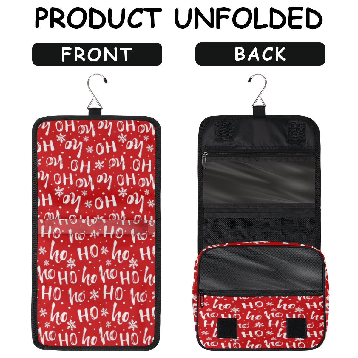 Świąteczna podróżna kosmetyczka Boże Narodzenie Ho List Wash Pouch Bag Unisex Wiszące przybory toaletowe Kosmetyczka Organizer do makijażu, wielobarwny, Jeden rozmiar