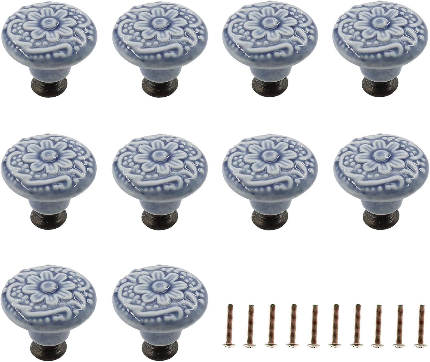10 Pack Ceramic Knobs, Decorative Knob, Drawer Cabinet Cupboard Closet Dresser Bookcase Shelf Pull Handle Knobs Furniture Decorative Pull Tool with Mounting Screws (Blue)