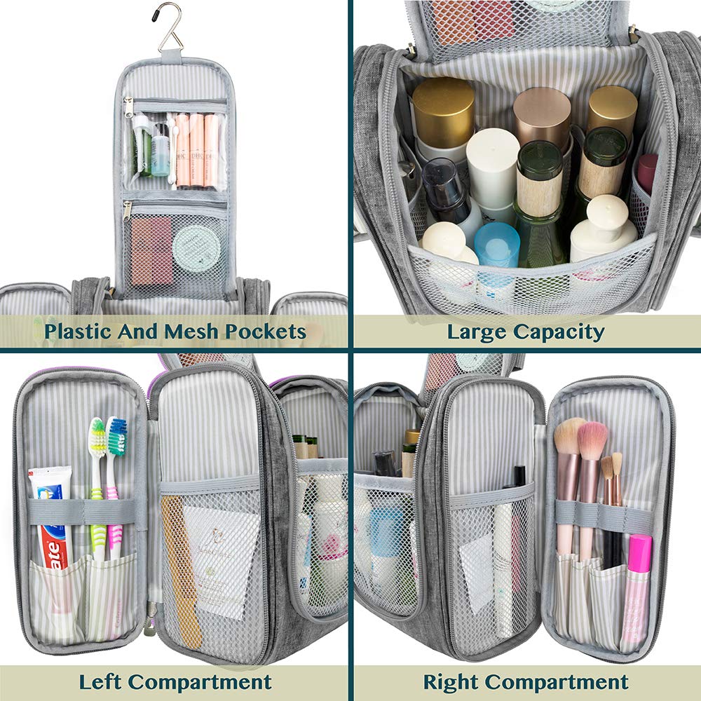 PAVILIA Beauty case da viaggio da appendere per donne e uomini, organizer per articoli da toeletta da bagno, Grigio, Standard (9x4x9), Beauty case
