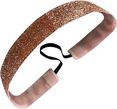 Sweaty Bands Womens Girls Headband for a Intense Workout - Non-Slip Sweat-Wicking Velvet-Lined Sparkling Hairband - Metallic Shimmer Blush Pink 1-Inch