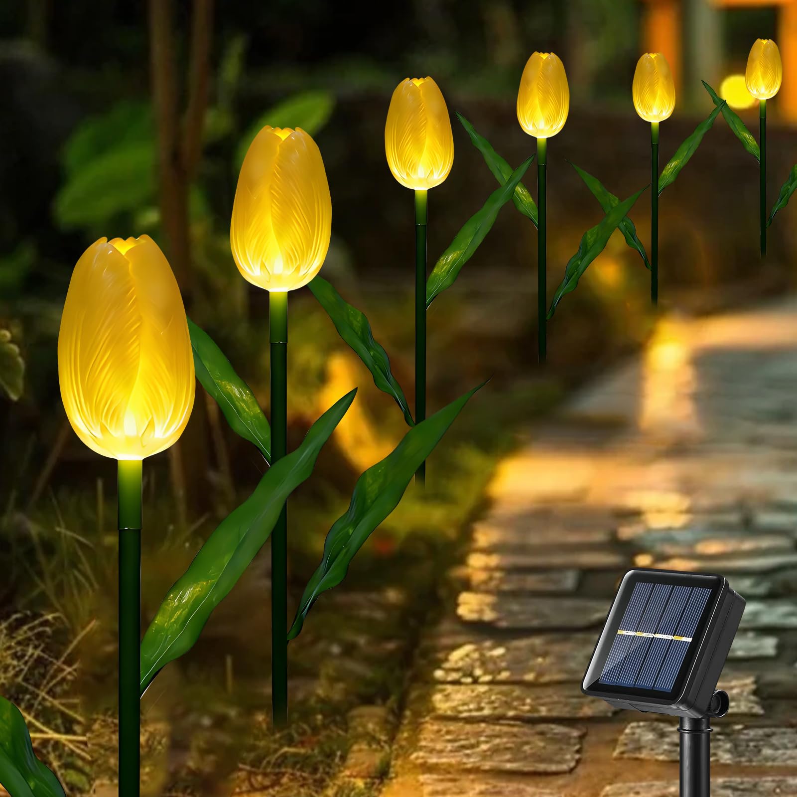 Luci solari per esterni, impermeabili, confezione da 6 pezzi, fiori di tulipano luminosi con regali da giardino, decorazioni per cortile, regali di fiori artificiali per mamma, feste, casa