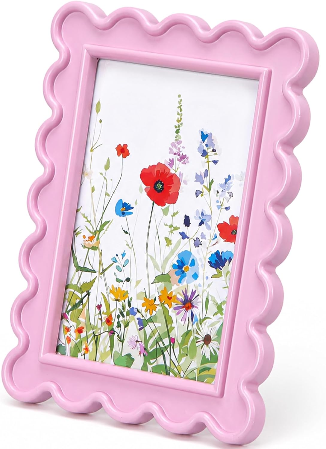 4x6 Beaded Picture Frame with Mat Boho Photo Frame Cute Funky Photo Frames for Tabletop Wall Display Decorative Art Design Home Decor (Pink)