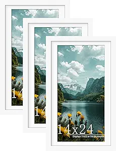 Picrit 14x24 Picture Frame 3 Pack, White Poster Frame, Display Poster 11 x 22 with Mat or 14 x 24 without Mat for Horizontal or Vertical Wall Mounting