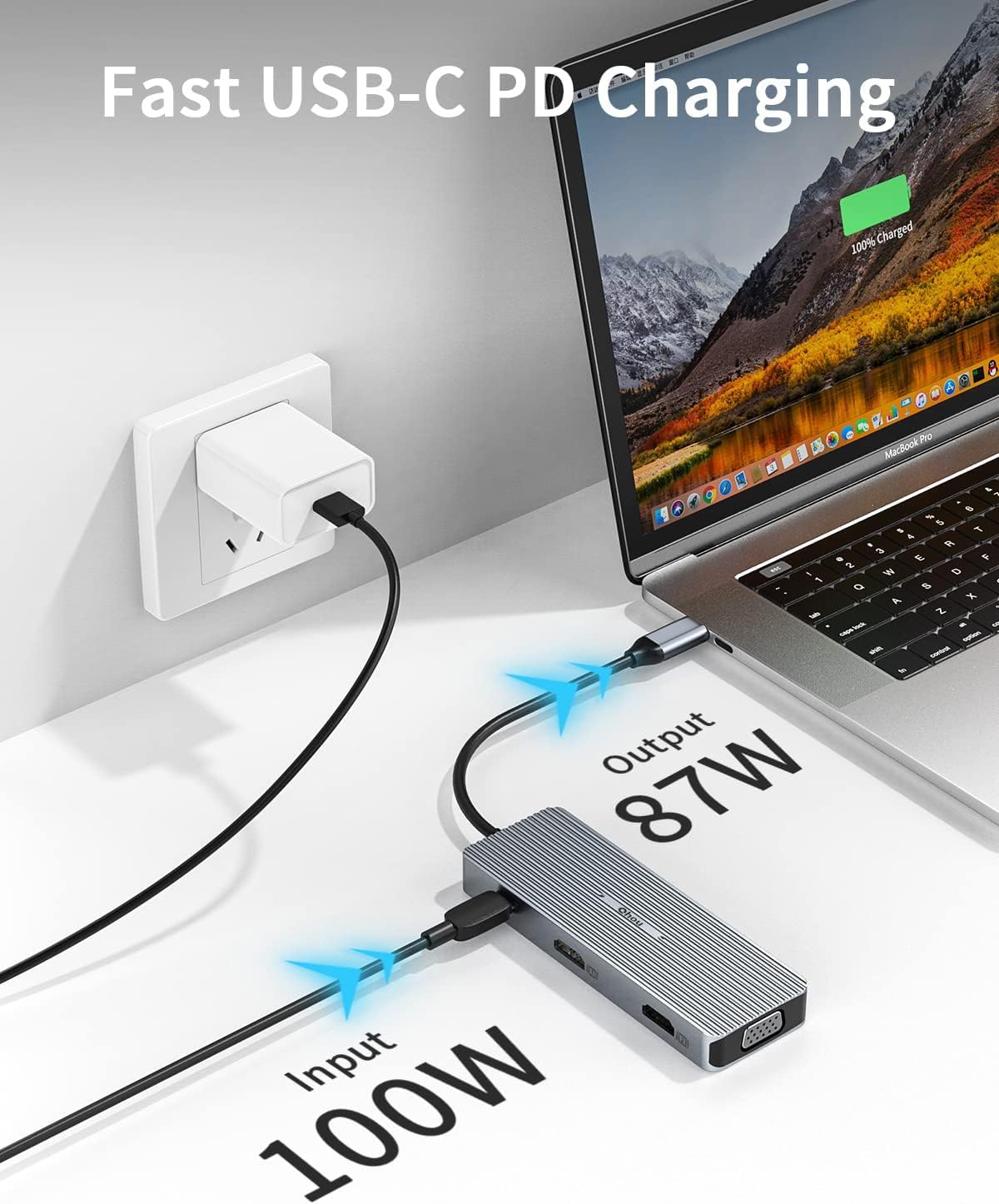 Hub USB C 9 w 1, potrójny wyświetlacz, 2 x HDMI/VGA, Mac Pro/Air stacja dokująca do Dell, Surface, HP, Lenovo, urządzeń typu C (SD/TF+USB A 3.0/2.0+PD)
