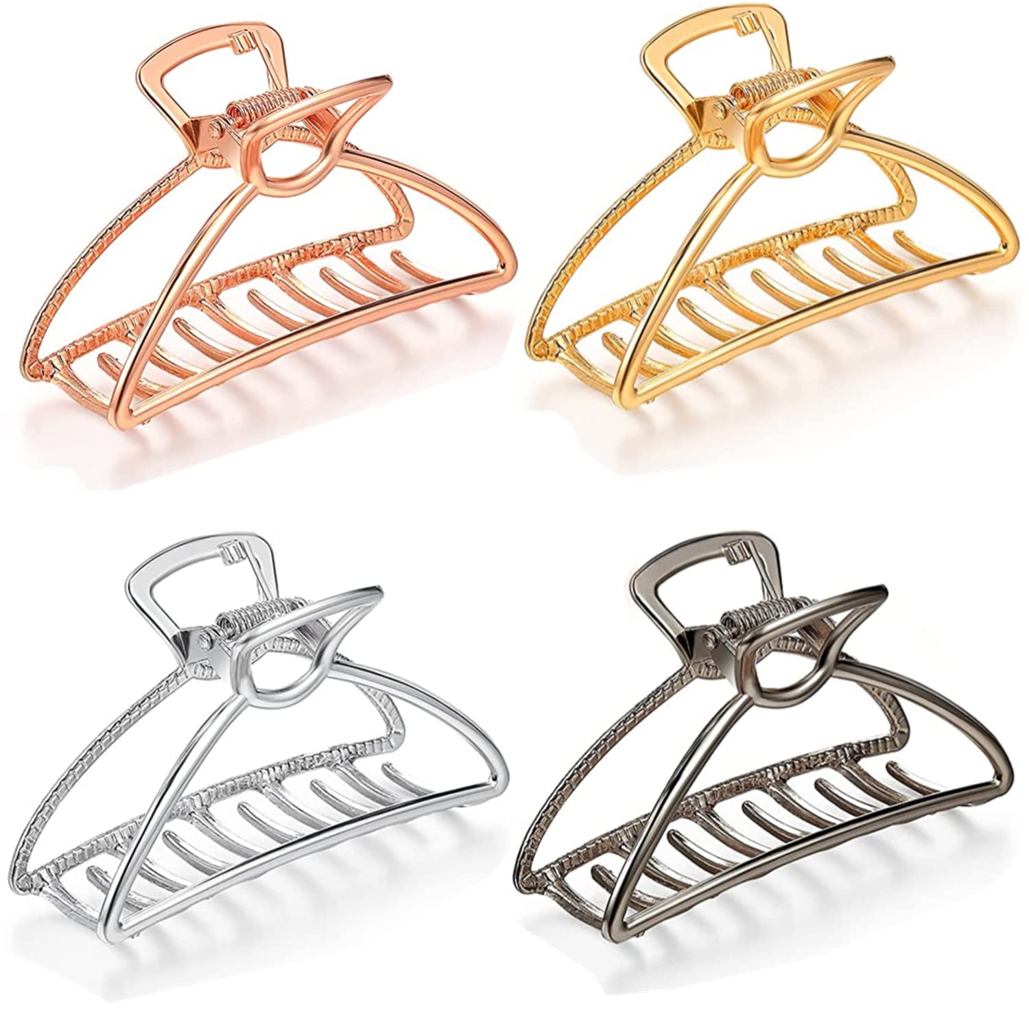 4 Pieces Metal Hair Claw Clips Set, 3 Inches Large Size Hair Catch Barrette Jaw Clamp Half Bun Hairpins for Women, Hair Accessories