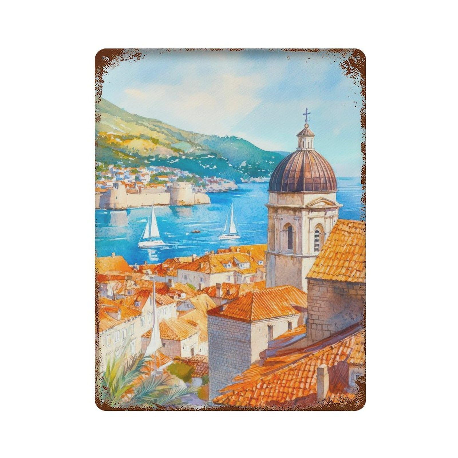xiaoxiaoshen Dubrovnik Croatia Adriatic Coastal City Travel Scenic0 Wall Decor Art Metal Tin Poster Modern Home Decor Art Home Bar Shop Decorations Vintage Sign 40x30cm