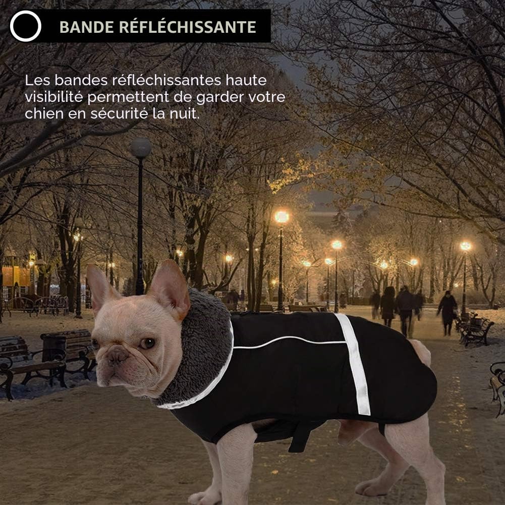 Manteau Chaud pour Chien - Réfléchissant - Imperméable - Coupe-Vent - Col roulé - Doublure en Polaire épaisse - Vêtement pour Animaux de Compagnie - Gilet réglable pour Toutes Les Tailles de Chien -