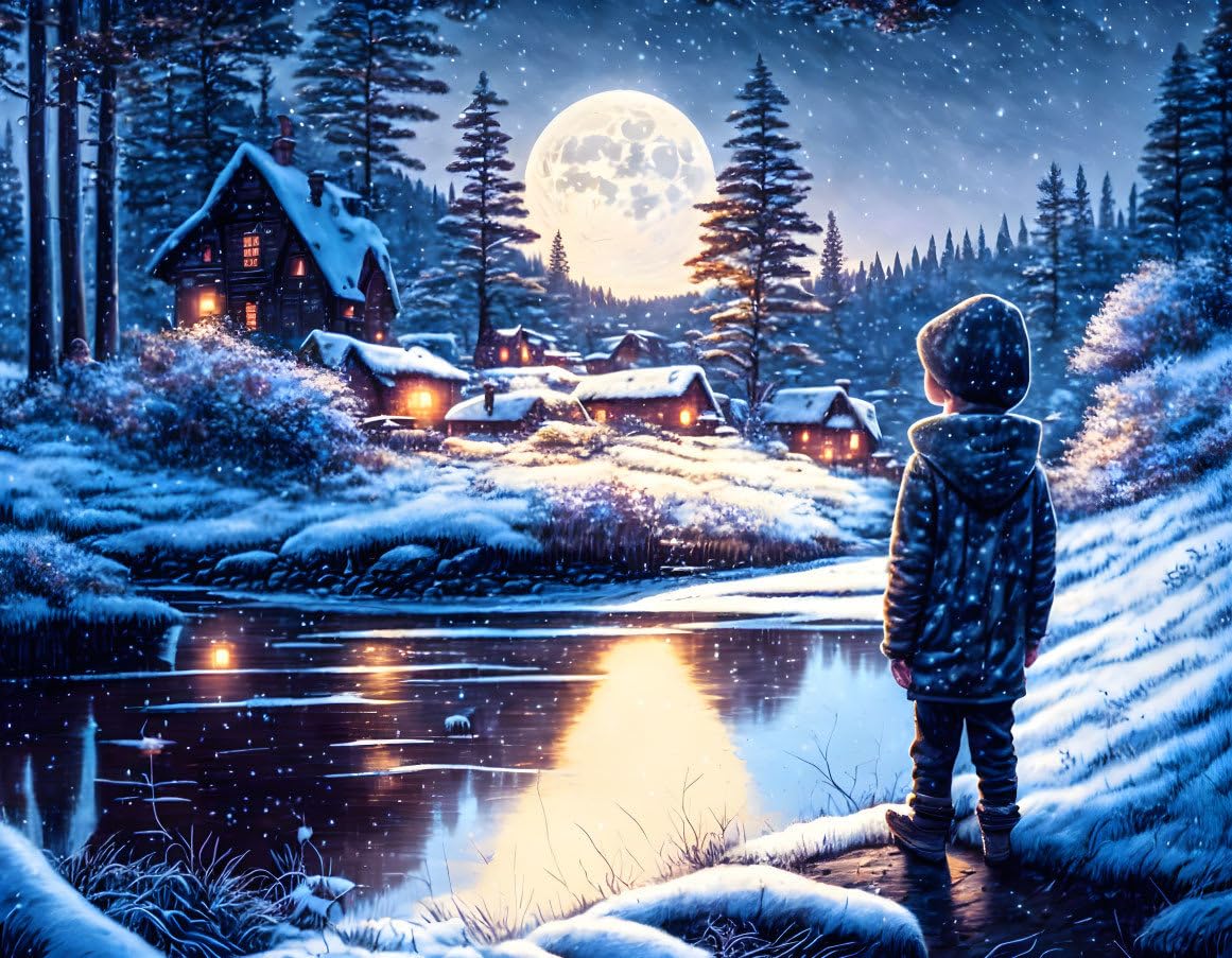 Poster clair de lune SERENDIPITP garçon chemin toile déco grand format