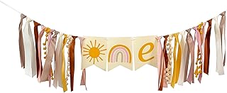 Boho Sun High Chair Banner - First Trip Around the Sun Birthday Decorations,Sunshine Pink Highchair Banner,Boho You are My Sunshine Party Favor Supplies (SUN BANNER)