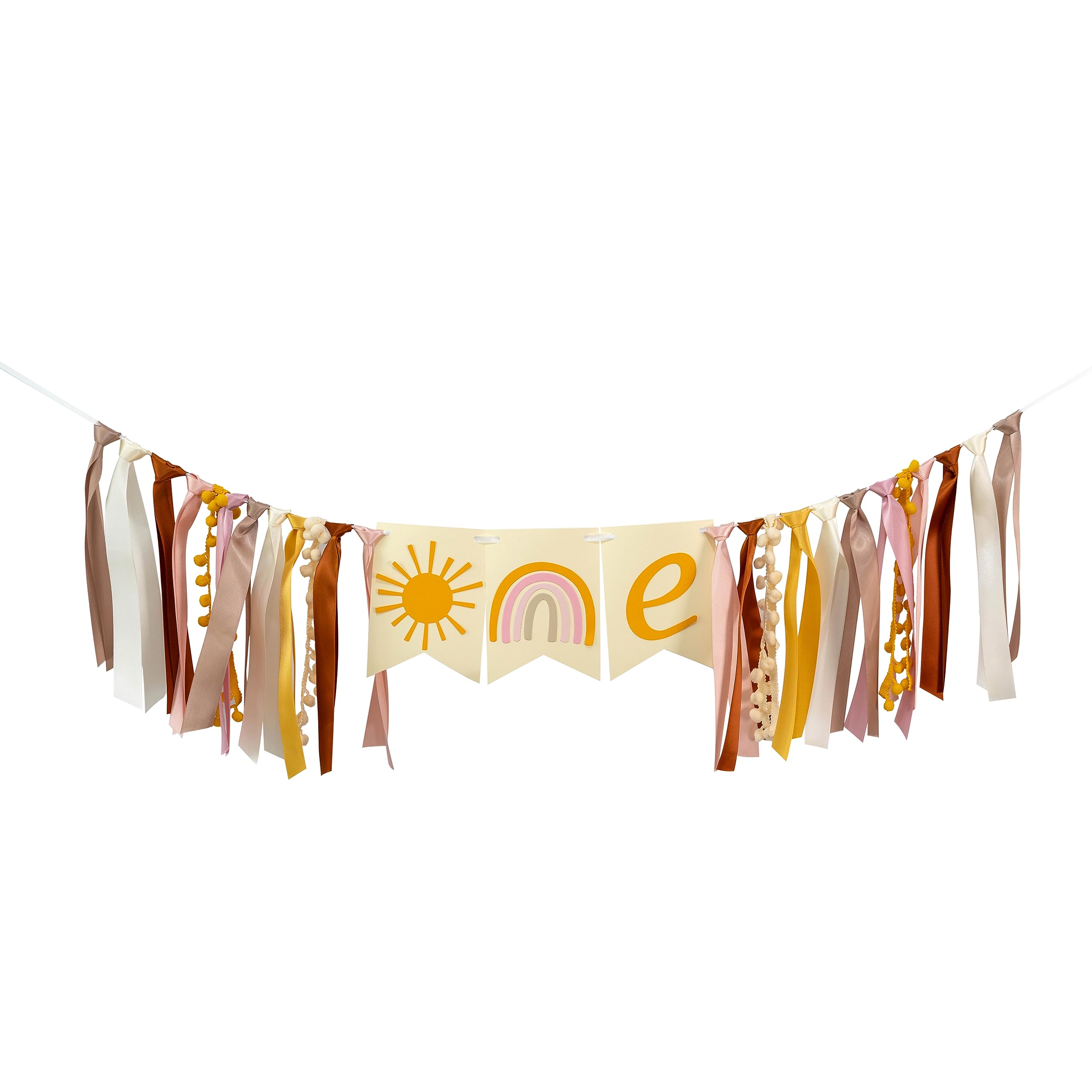 CANTLY Boho Sun High Chair Banner - First Trip Around the Sun Birthday Decorations,Sunshine Pink Highchair Banner,Boho You are My Sunshine Party Favor Supplies (SUN BANNER)