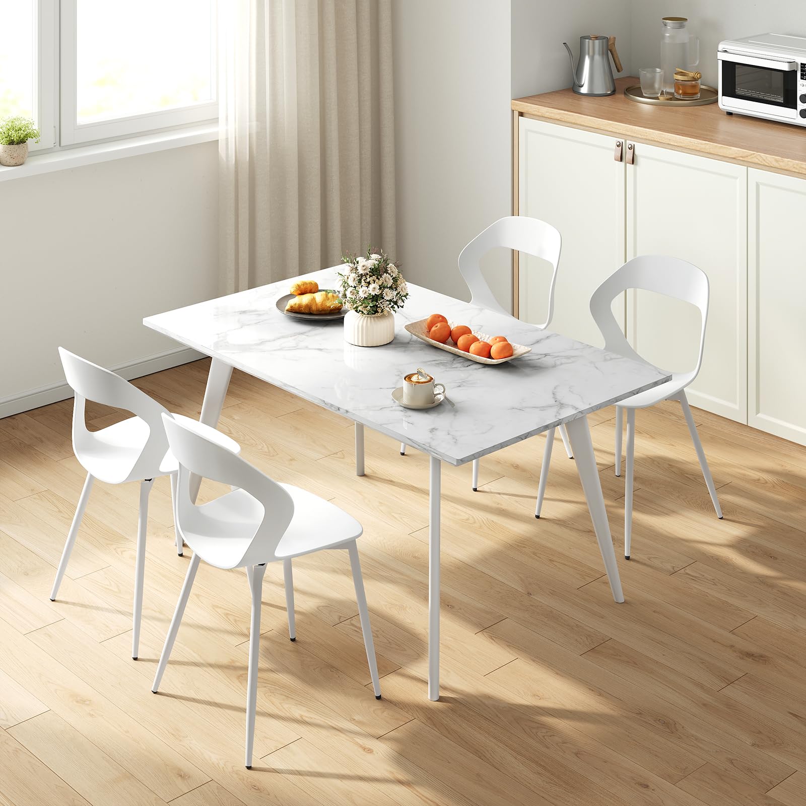 WOLTU Juego de 6 Sillas de Comedor,PP,Blanco | Moderna con Respaldo Calado, Impermeable, Patas de Metal, Carga hasta 150 kg, para Salón, Dormitorio o Estudio