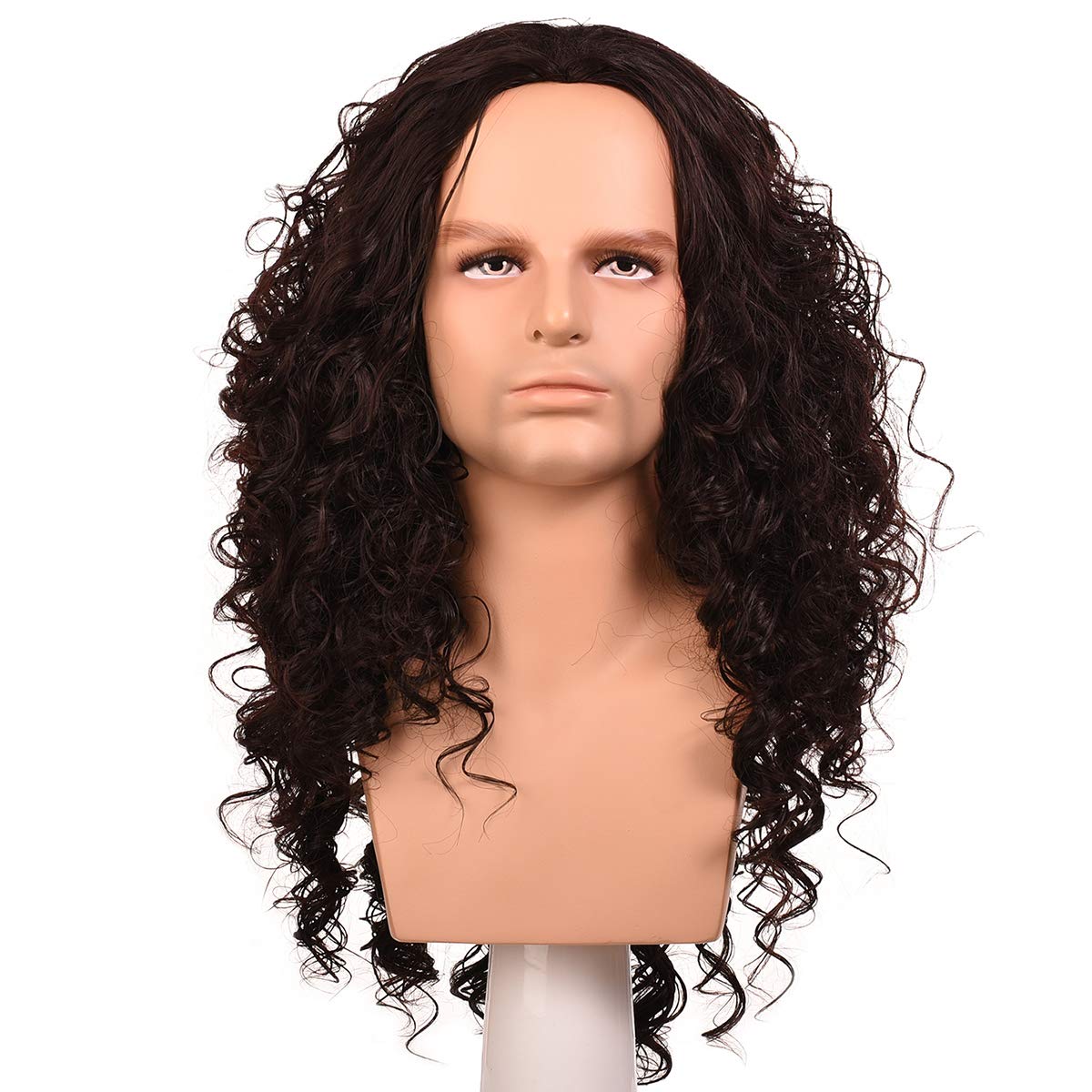morvally Long Curly Dark Brown Synthetic Hair Wig for Cosplay Costume Halloween Party Wigs for Men