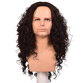 morvally Long Curly Dark Brown Synthetic Hair Wig for Cosplay Costume Halloween Party Wigs for Men