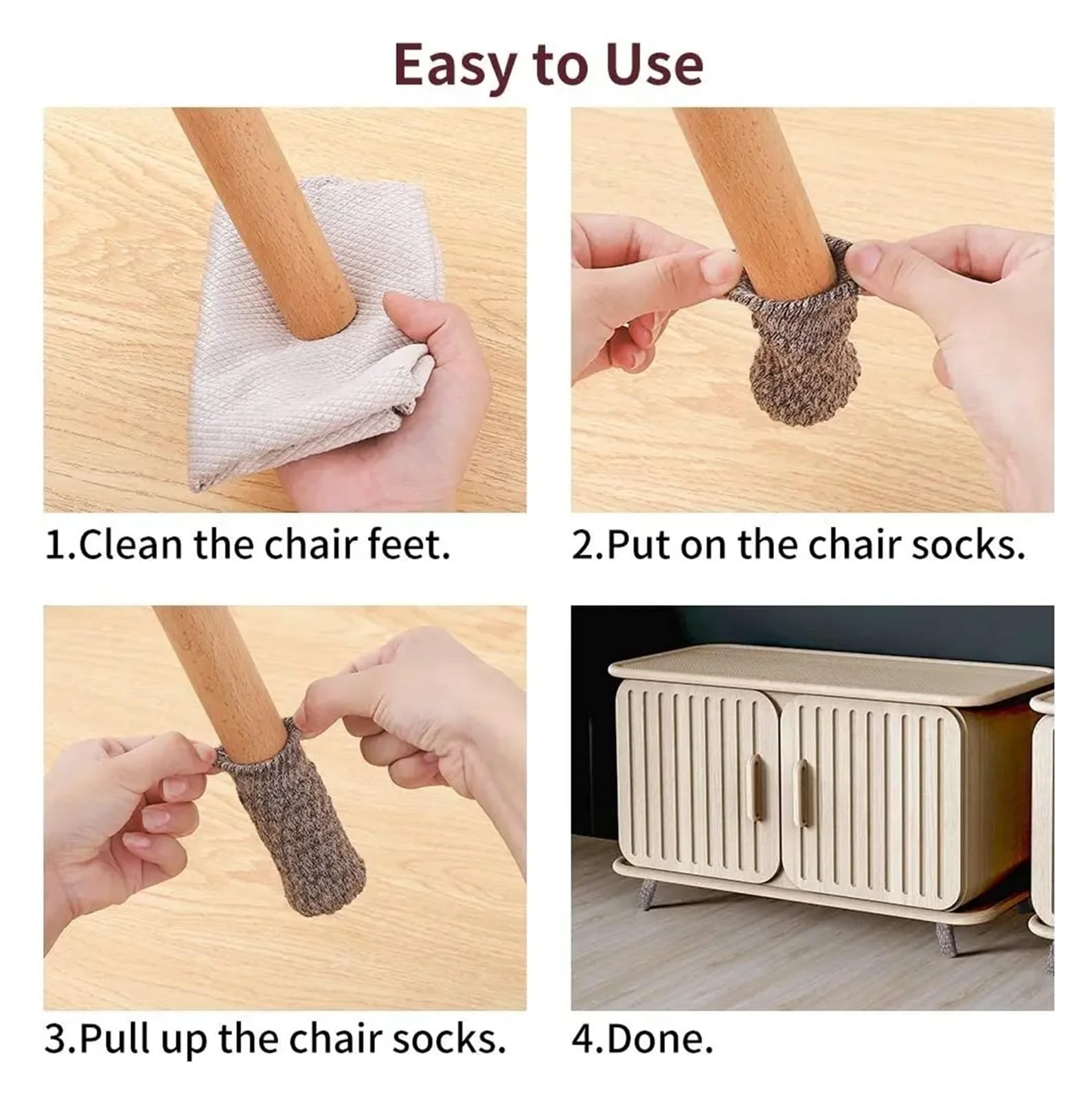 Protector Patas Sillas Funda de calcetín for Muebles de Punto, Pata de Silla con Almohadilla de Fieltro, Tapa Antideslizante(24Pcs Khaki)