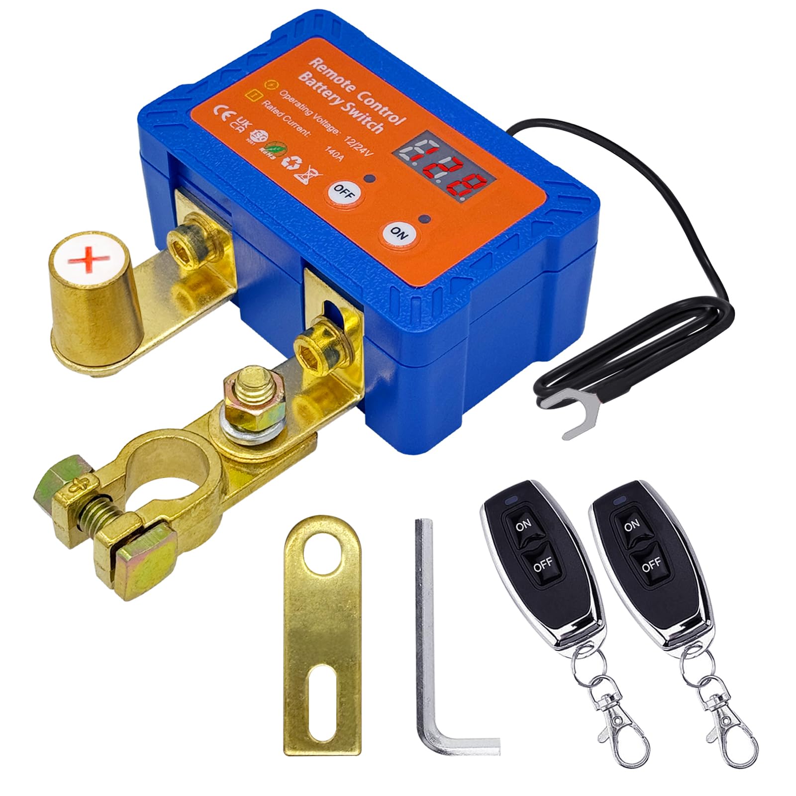 Remote Battery Disconnect Switch 12V W/Voltmeter, Ampper 140A Remote Control Battery Kill Switch for Car Battery Cut Off (Top Post Positive, On/Off)-image-0