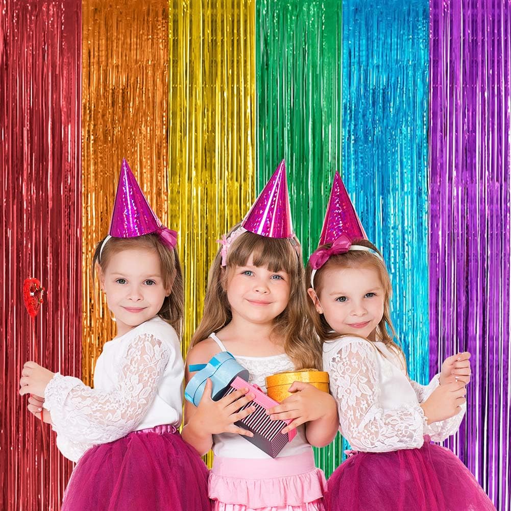 Duoyif Tenda A Frange Metalliche Brillantini Rosa 2Pezzi 1 X 2,5 M