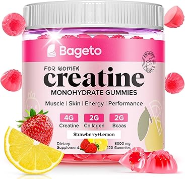 Creatine Gummies for Women, 8000 MG Complex with Collagen + BCAAs + Vitamin C & B12, Creatine Monohydrate Gummies for Women, for Booty, Energy & Strength, Sugar Free 120 Count Strawberry-Lemon Flavor