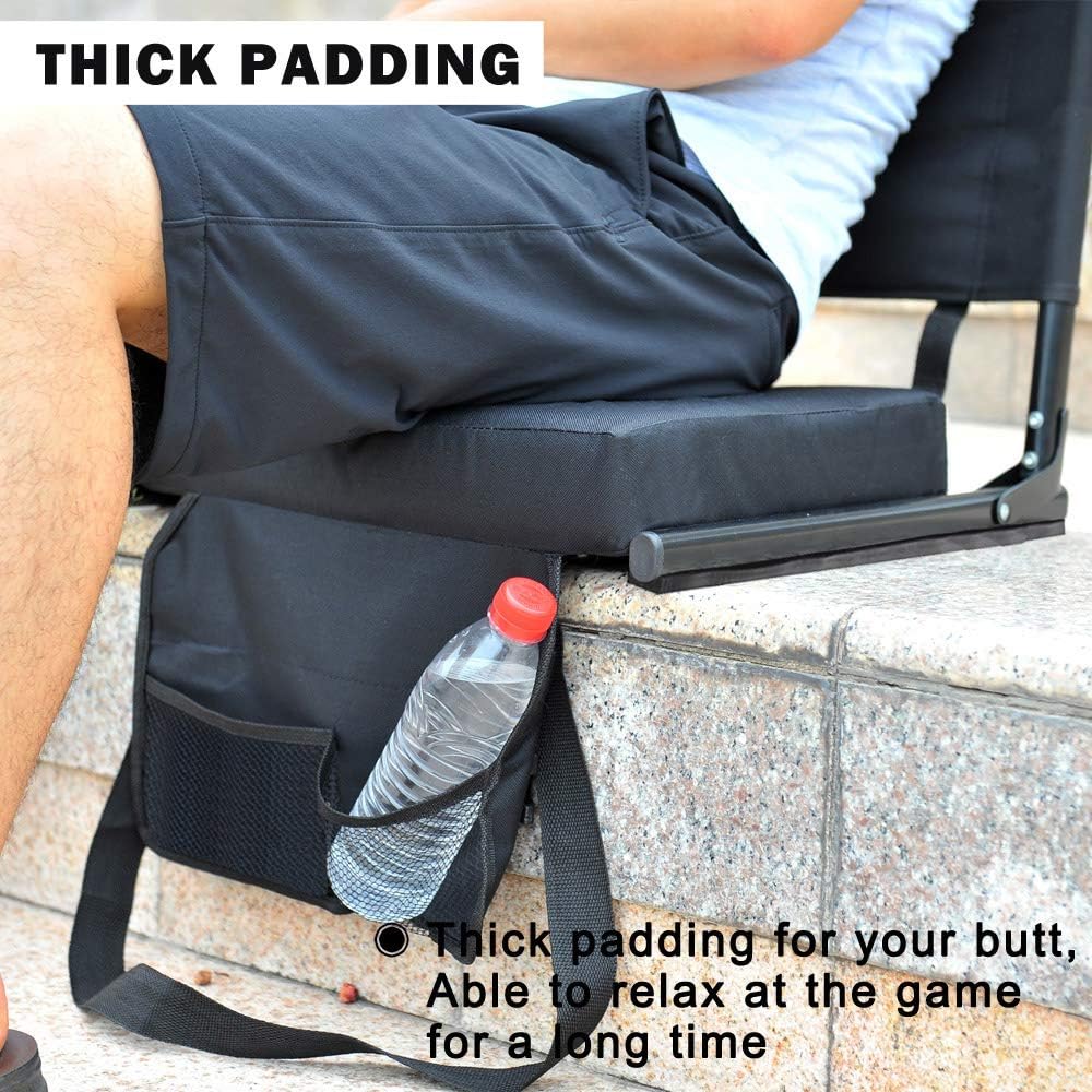 Sheenive Stadium Seats for Bleacher - Wide Padded Cushion Stadium Seats Chairs for Outdoor Bleachers with Leaning Back Support and Shoulder Strap, Perfect for NFL and Baseball Games, 2 Pack, Black : Sports & Outdoors