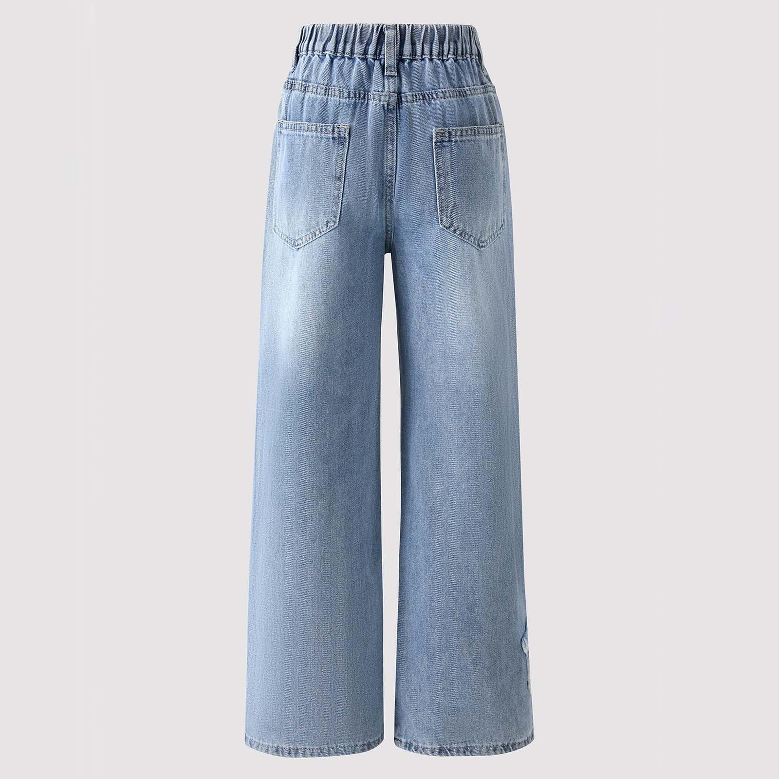 Pantalones Vaqueros NiñA -Pantalones De Moda para NiñAs con Decoraciones De Estrellas, Cintura EláStica, Vaqueros De Pierna Ancha para Adolescentes, Atuendo Casual Y CóModo para Uso Diario,
