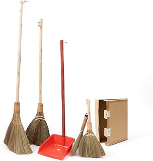 Broom and Dustpan Set for Home, Set of 4 Broom - Large Straw Soft Broom, Hand Whisk Broom, Small Broom, Mini Broom and Dustpan Set with Long Handle for Office, Home Indoor Outdoorâ€¦