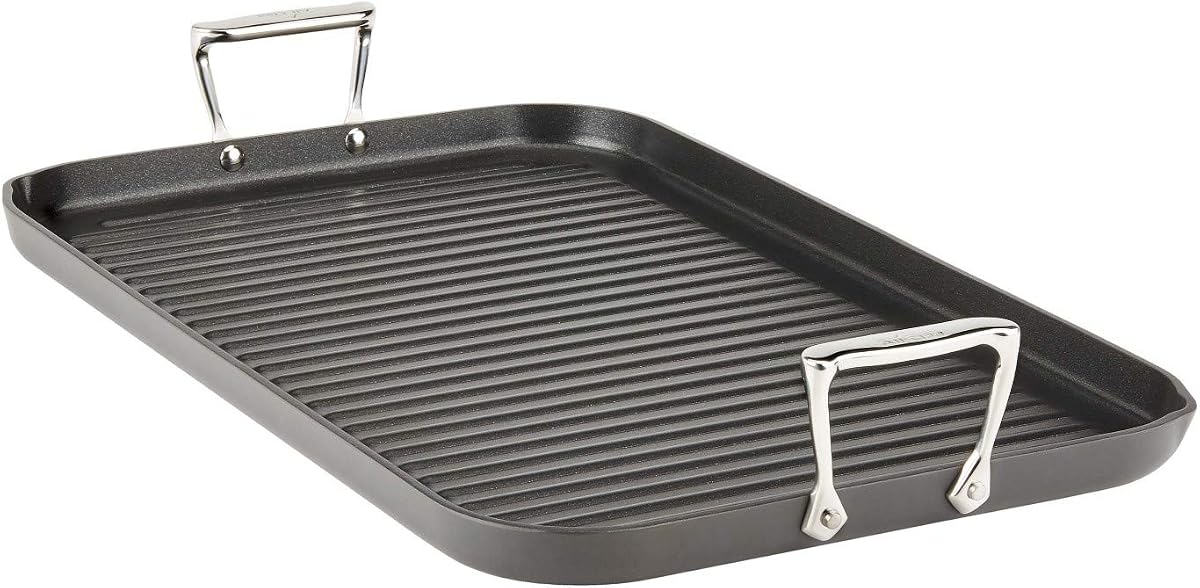 HA1 Sartén antiadherente anodizado duro para parrilla/plancha de 13 x 20 pulgadas, apta para horno, ollas y sartenes de 500 F, utensilios de cocina, color negro