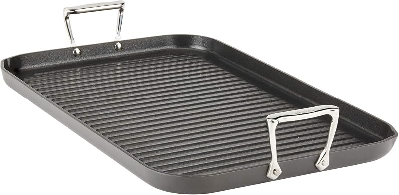 HA1 Sartén antiadherente anodizado duro para parrilla/plancha de 13 x 20 pulgadas, apta para horno, ollas y sartenes de 500 F, utensilios de cocina, color negro