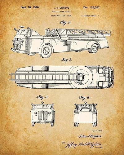 Miniatura 2 de Impresiones artísticas originales de bomberos, juego de cuatro fotos (8 x 10) sin marco, hace una gran decoración de estación de bomberos y regalo