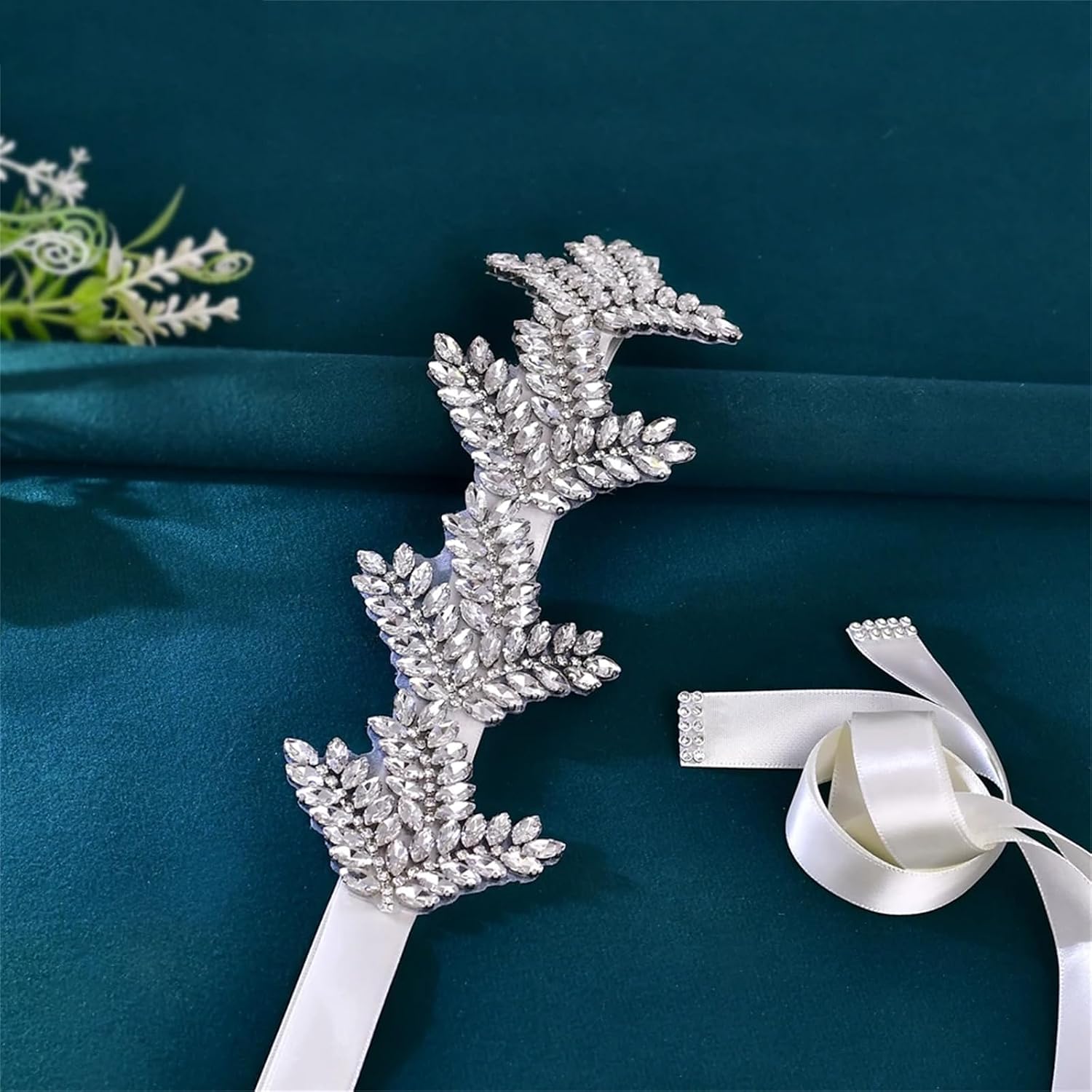 Women’S Rhinestone Leaf Shape Bridal Sash Handmade Wedding Belt For Formal Banquet Dresses And Gowns