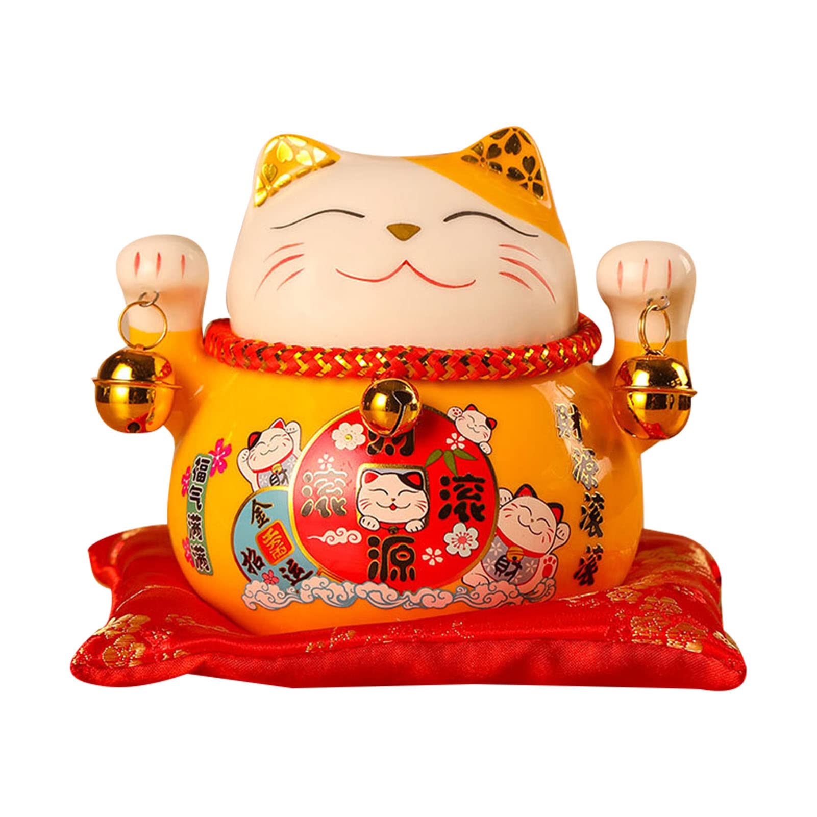 Lucky Cat, Maneki Neko Piggy Bank Beckoning Lucky Cats Fengshui Waving Cat Japanese Fortune Cats Ceramic Money Pot Savings Money Bank for Home Decor 4.5in (Yellow)