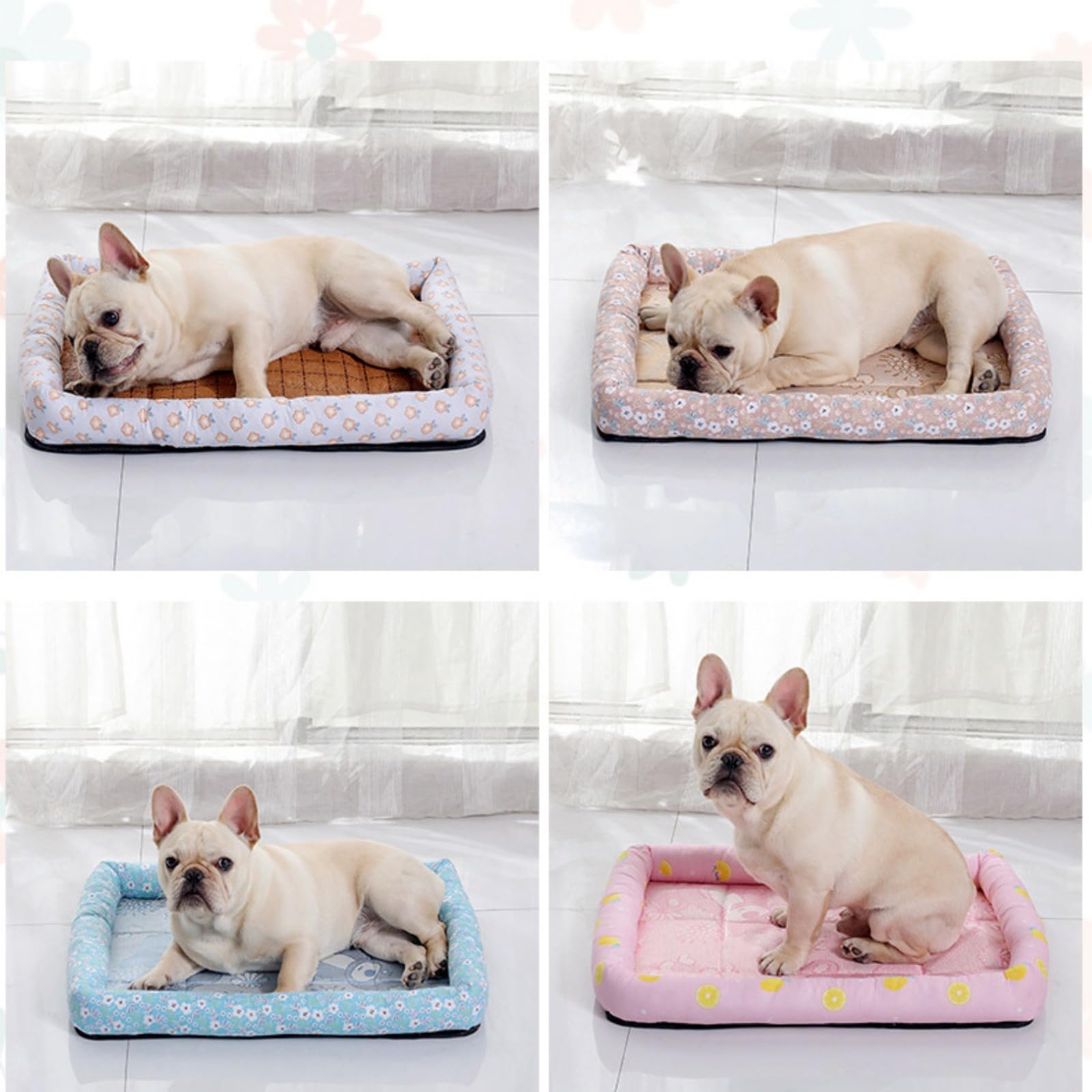 Kühlmatte für Hunde Katzen, Selbstkühlend Haustiermatte, Kühlpad Kühlkissen, rutschfeste Komfortabel Kühlbett für Zuhause, Auto Und Garten (Hellgrau,L(60x50 cm, 10 kg oder weniger))