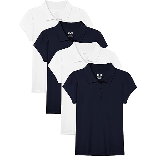 OHD 4 Pack Girls Polo Shirt Girls Uniform Polo for School Cotton Polo Shirts School Uniform Blouse for Girls
