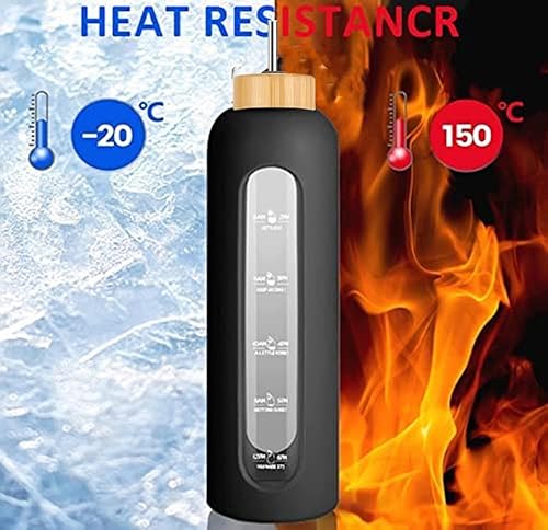 Miniatura 4 de Botellas de agua de vidrio de 32 onzas con pajilla, botella de agua de vidrio motivacional con marcador de tiempo y funda de silicona (gris)