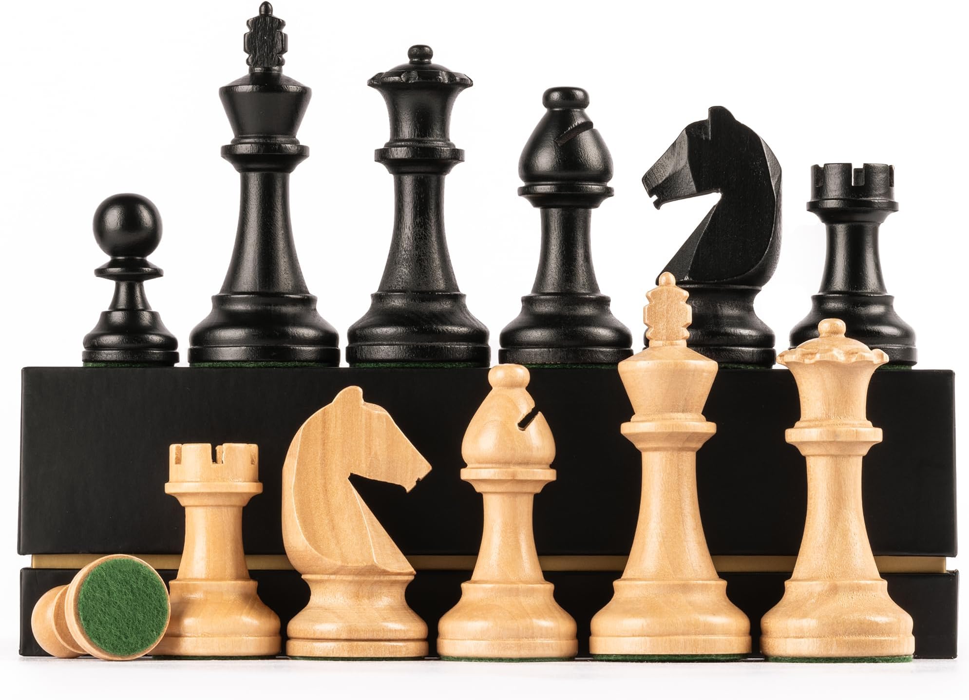 A&A Premium Triple Weighted Staunton Wooden Chess Pieces w/ 2 Extra Queen - King Height 3.75"/9.5cm / 2 Storage Bags