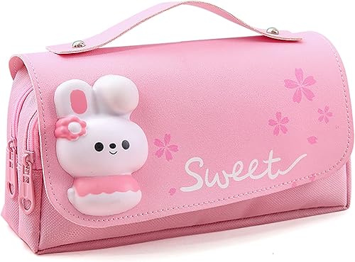 Miniatura 7 de Estuche para lápices para niñas, de gran capacidad, con compartimentos, organizador escolar, estuche para bolígrafos (rosado) Rosa