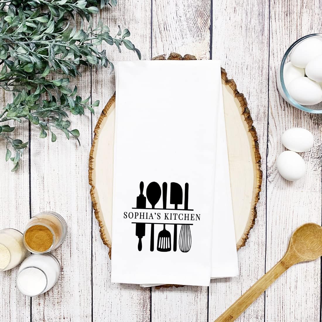 Andaz Press Personalized Kitchen Towel, Flour Sack Tea Towel, Custom Name Kitchen Gifts Utensil Design Birthday for Mom Daughter Grandma, Wife, Her, Housewarming Gift, Kitchen Decor
