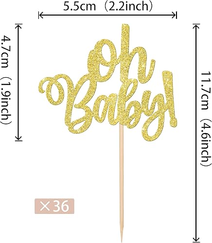 Miniatura 2 de Paquete de 36 adornos para cupcakes Oh Baby con purpurina para revelación de género para baby shower, niños, revelación de género, temática de