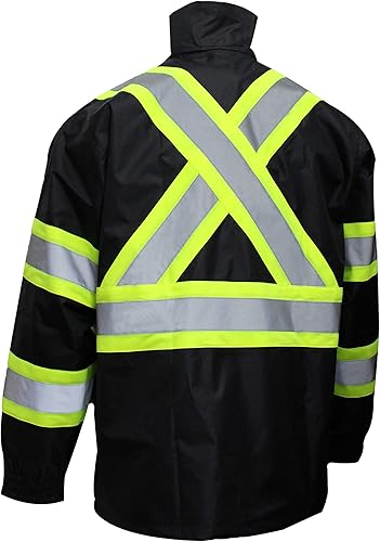 Miniatura 4 de TBK66 - Traje de lluvia clase 3, chaqueta, pantalones de alta visibilidad, parte inferior negra reflectante con patrón en X (4XL, negro), Negro neón