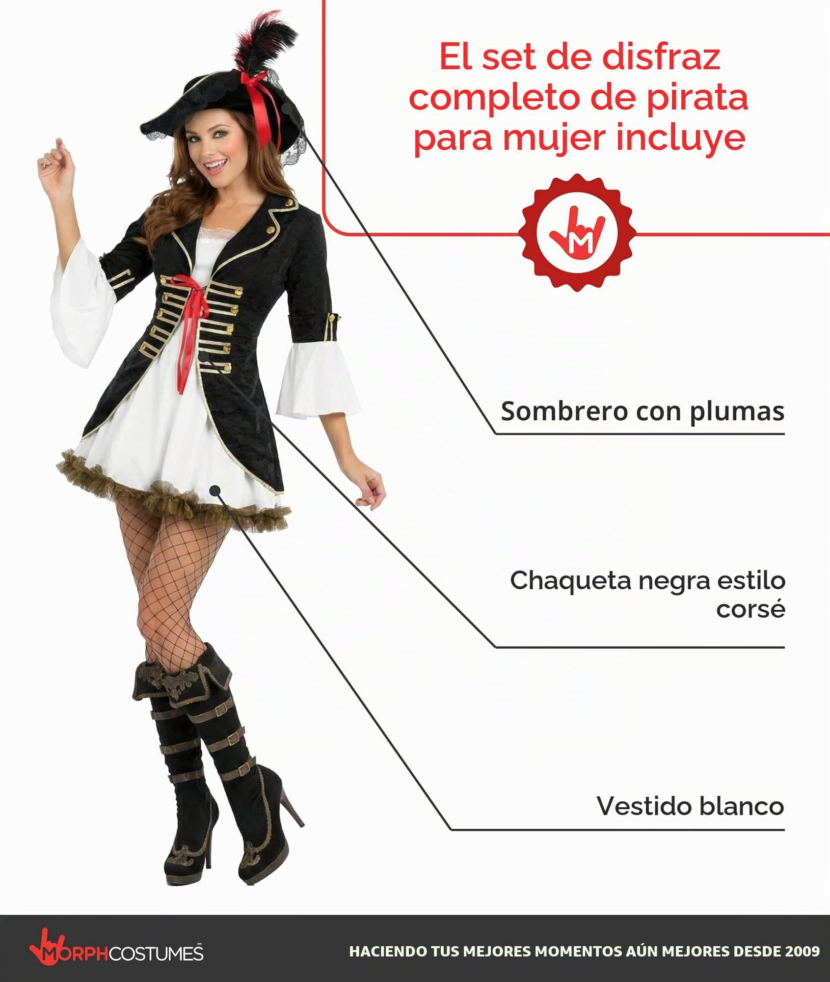 Fun Shack Disfraz Pirata Mujer, Disfraz Corsaria Halloween Mujer