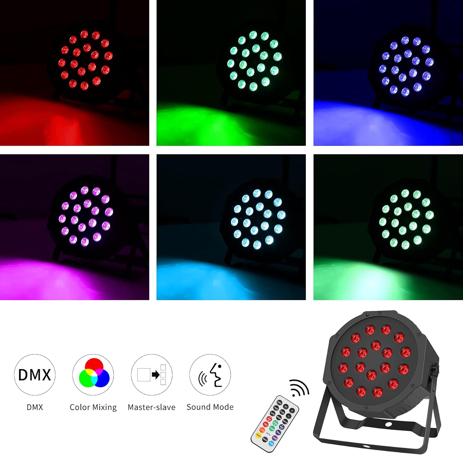 BETOPPER 18 LED Stage Light,Super Power 3-in-1 RGB DJ Par Can Party Lights with Remote Control,DMX,Sound Disco Light Strobe Washing Light for Home Party Wedding Birthday Stage Lighting(2 Packs) : Musical Instruments
