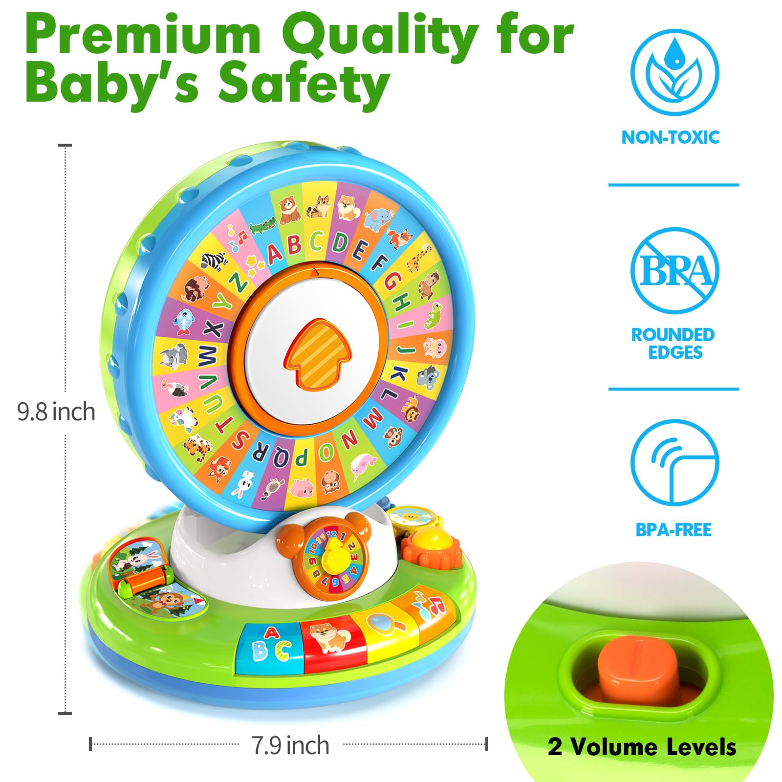 Aigybobo Toys for 1 2 3 Years Old Boys Girls, Musical Spin & Sing Alphabet Zoo with Lights & Sounds, Learning Educational Toys for Toddler 1-3, Christmas Birthday Gifts for Baby Kids Age 12-18 Months