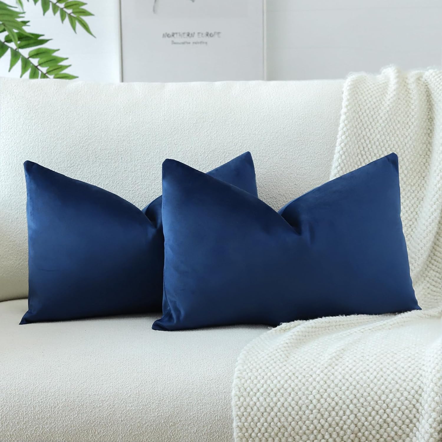 OTOSTAR Pack of 2 Velvet Soft Solid Decorative Throw Pillow Covers 16 x 24 Inch