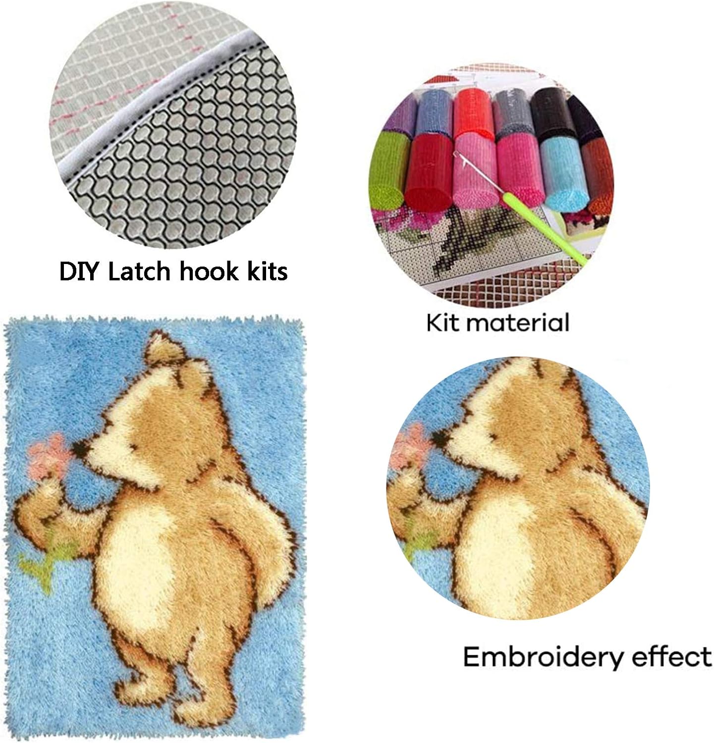 3D Latch Hook Rug Kits,Rug Making Kits for Adults Kids Beginners Needlework Embroidery Rug DIY Craft Kit for Home Decoration, 20" X 15"