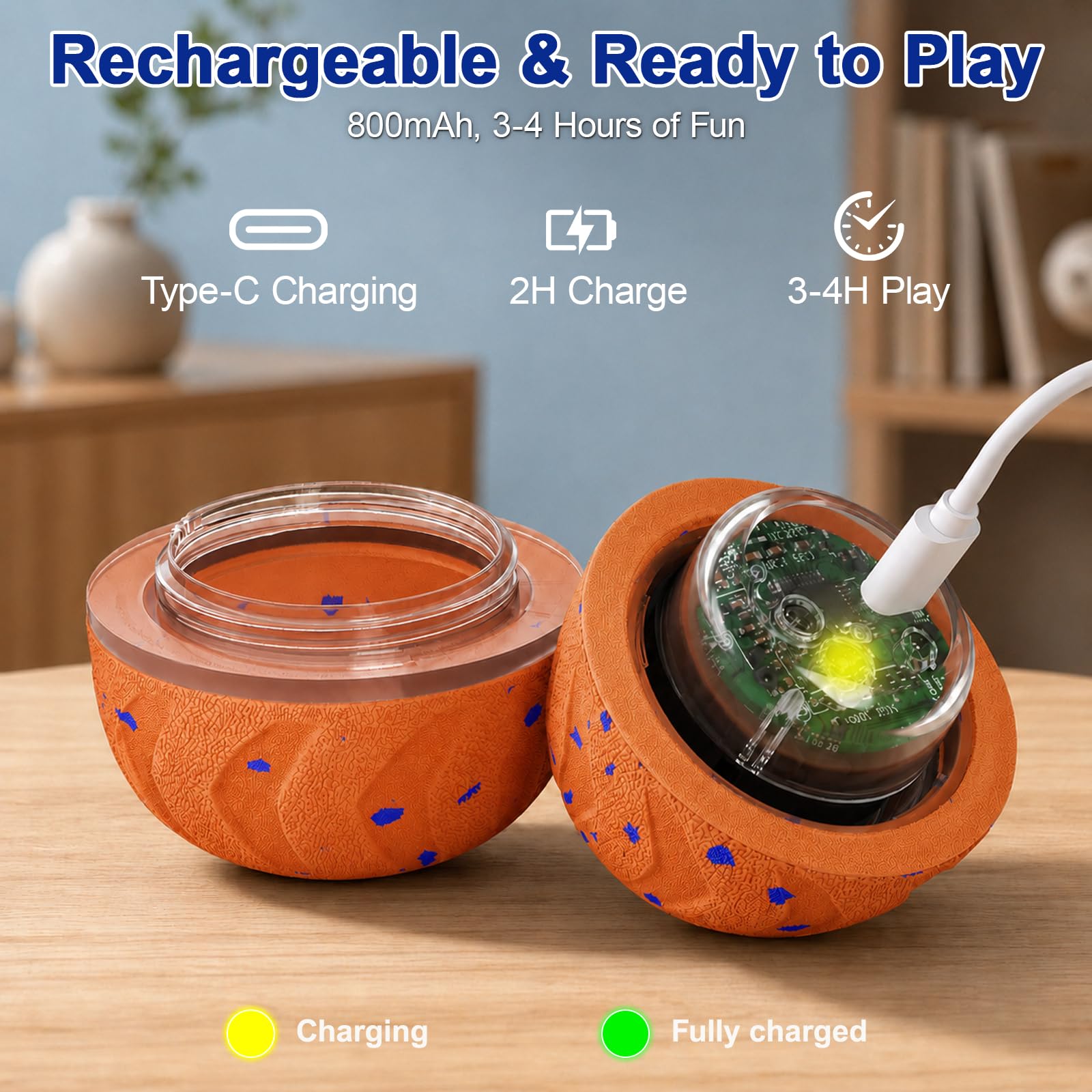 Palla giocattolo interattiva per cani, palla elettrica per cani con corda e urlo per cani, ricaricabile con USB-C e luce LED, giocattolo intelligente per cani con 3 modalità di gioco, adatto per cani