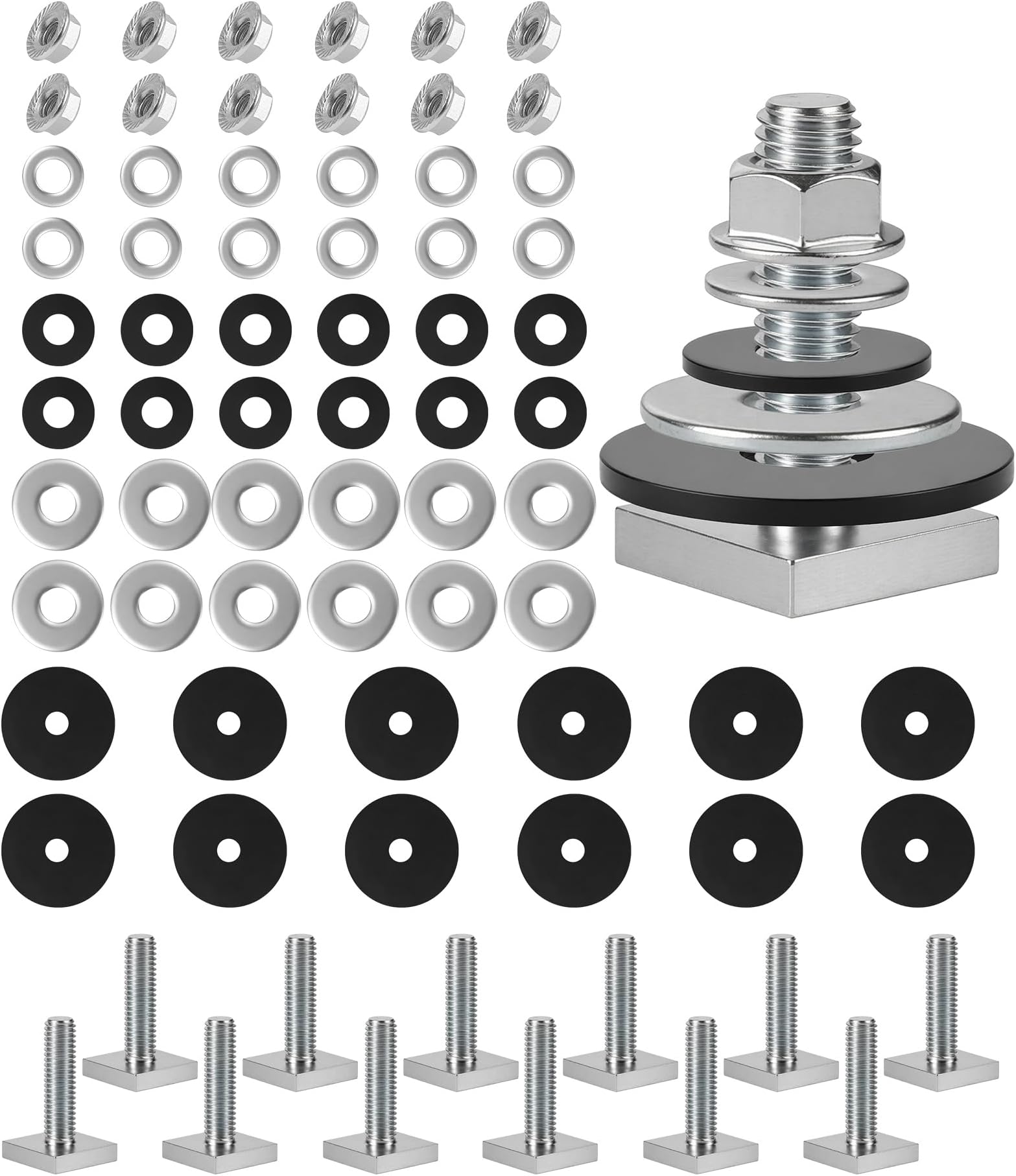 T Slot Bolts for Roof Rack Cross Bars, Platform, Cargo Basket, Stainless M8 x 30mm, 5mm Thick, Square T Track Bolt Adapter to Secure Bike/Ski/Kayak Rack, Solar Panel, Awning