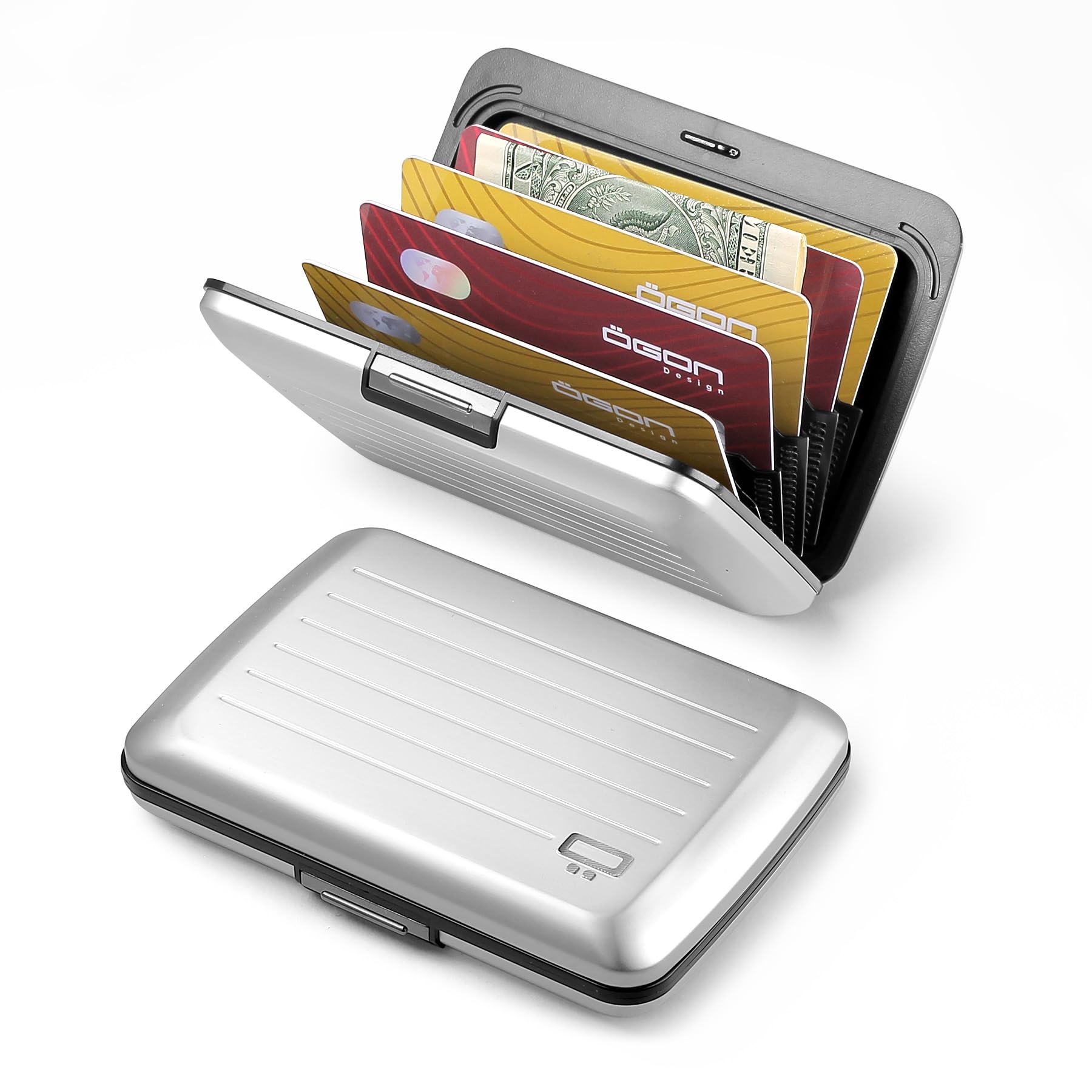 ÖGON -DESIGNS- Aluminium kartenetui mit metallverschluss, RFID Schutz vor betrug und entmagnetisierung, kompakte geldbörse, Modell Smart Case Oslo