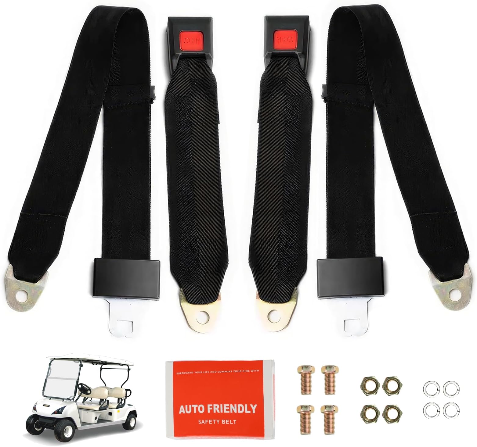 2PCS 2 Point Lap Belts Universal Replacement Adjustable Retractable Modification Belts for Go Kart UTV Quad Club Golf Cart Buggie (2PCS Black)