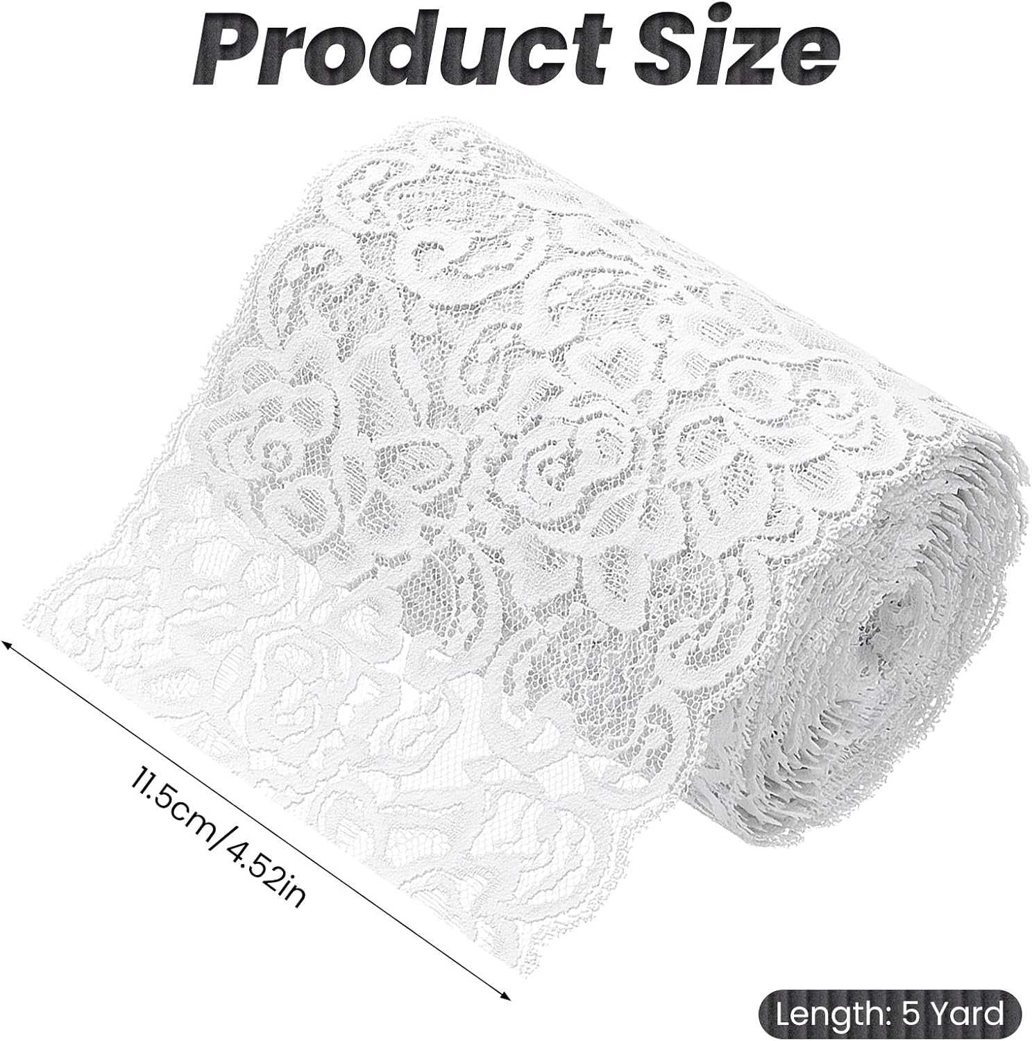 5 Yards 4.5 inches White Stretchy lace Ribbon, Wide Elastic Stretchy Lace Fabric, Embroidered Sewing Laces Trims with Floral Pattern for Bridal Wedding Decorations, DIY Crafts, Gift Wrapping
