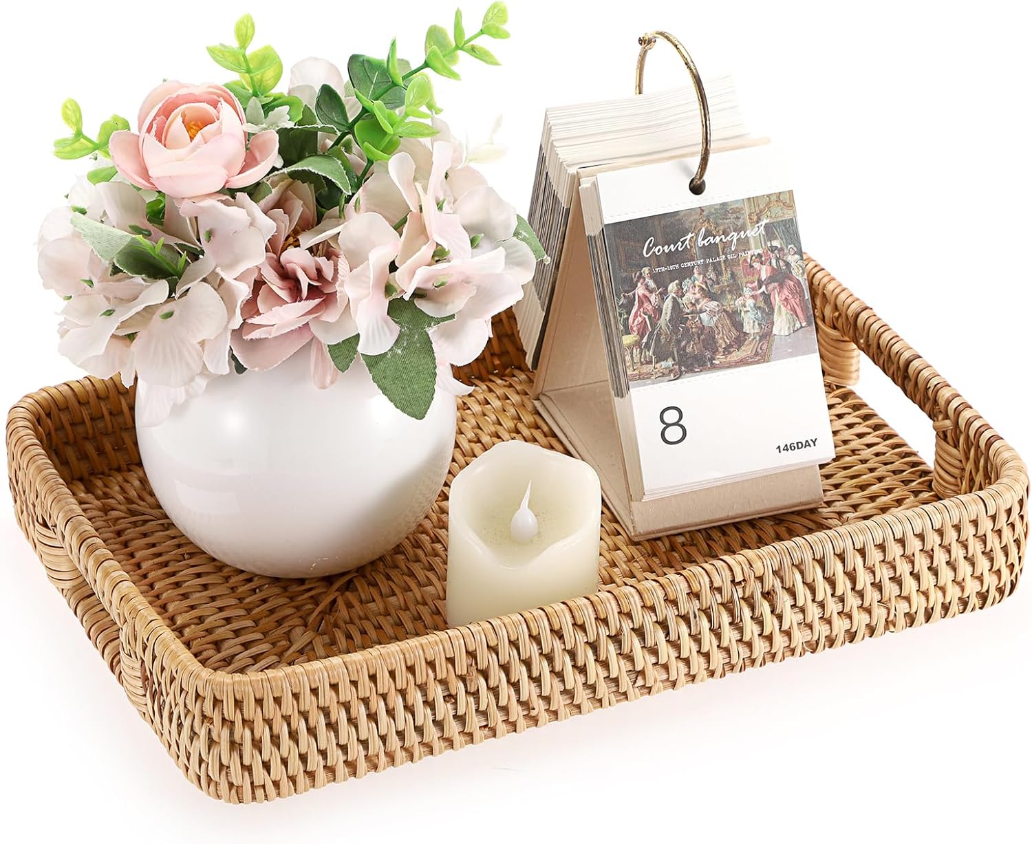 Hipiwe Rattan Serving Tray Hand Woven Tray with Handles Rattan Rectangular Basket Trays for Storage Breakfast Dessert Fruit Decorative Trays for Coffee Table, 11.8x7.9x1.8inch - Image 9