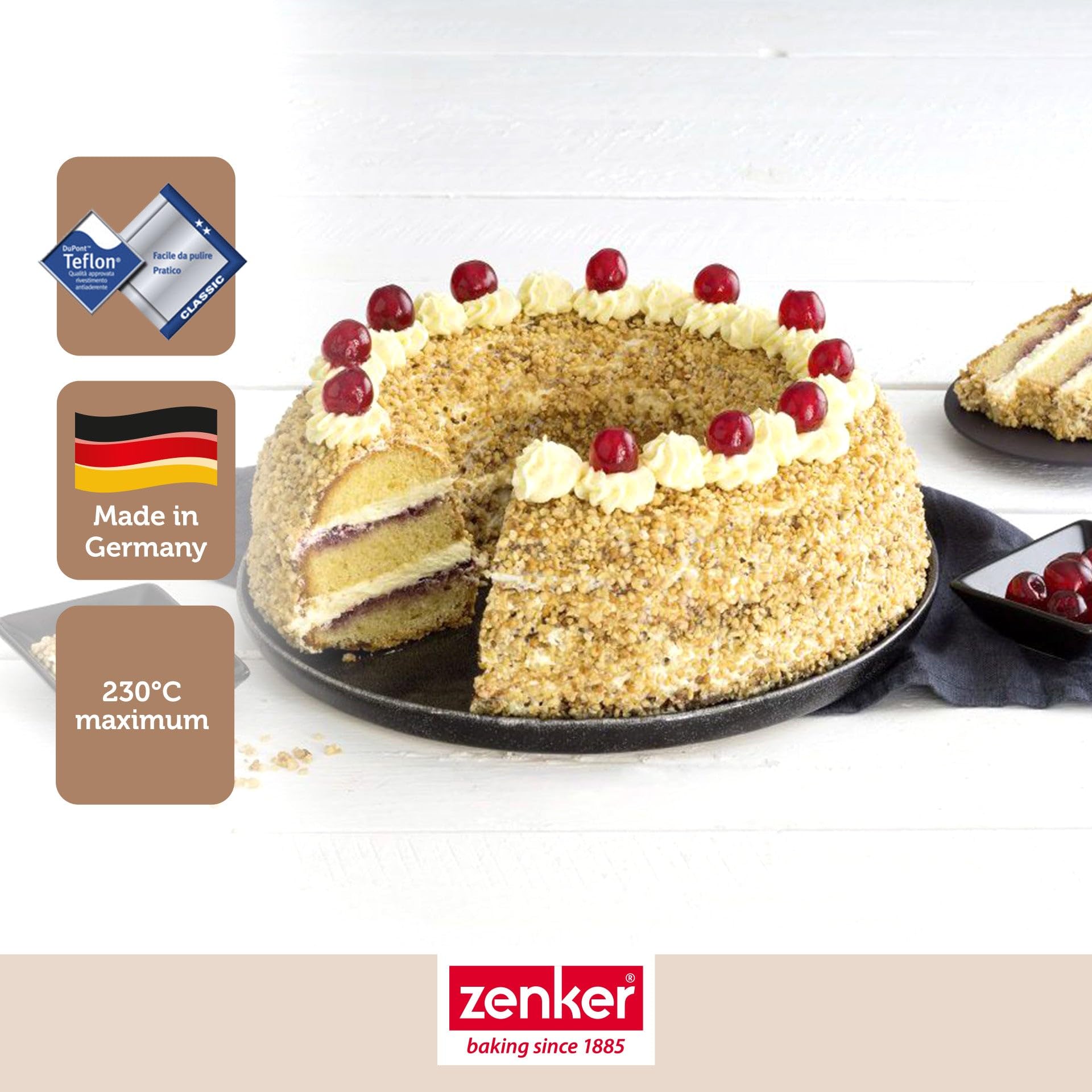 Zenker 9925150 Zestaw 2 foremek do ciasta, foremka do kougelhopf, forma do savarin z gładkim dnem, forma do korony, forma kominka, stal, czarna, 28 i 25 cm